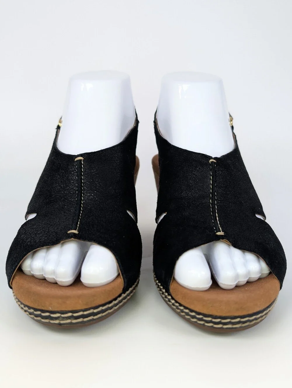 Clarks Collection Helio Float Wedge Open Toe Black Slingback Sandals Size 6.5